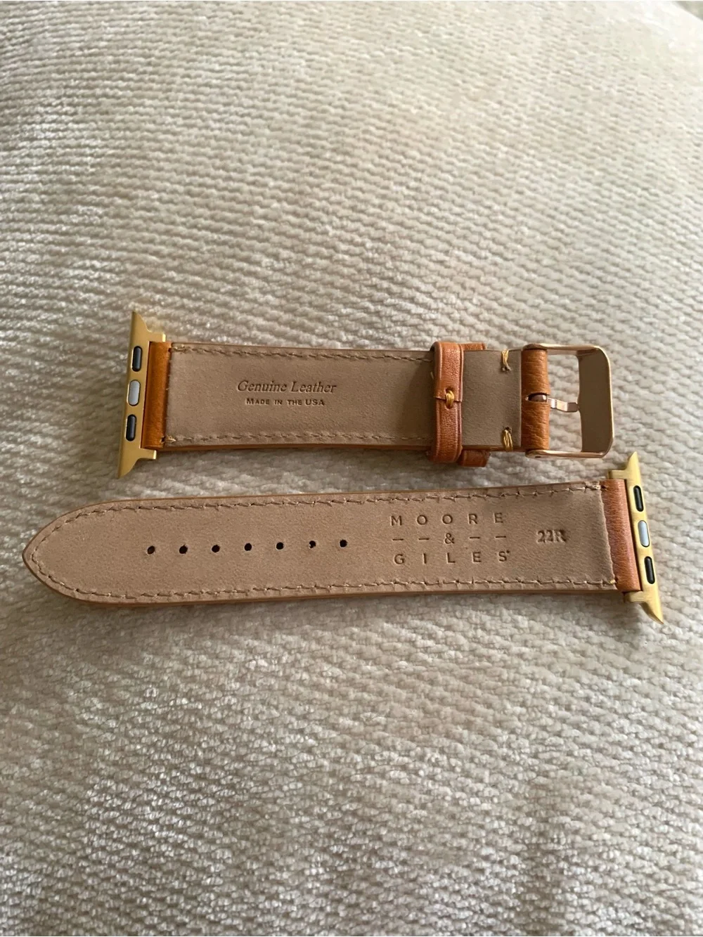 22mm Honey Brown Genuine Leather Smartwatch Band Made in USA Brass Hardware